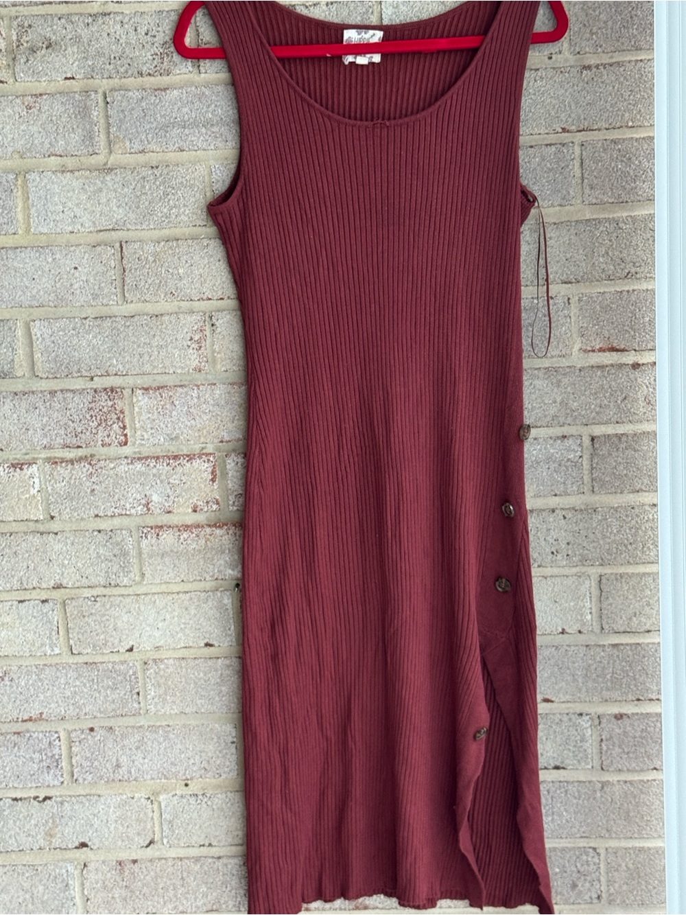 Hippie Rose Ribbed Sleeveless Midi Dress in Burgundy